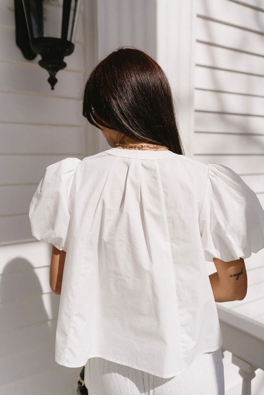 Hadley White Tie-Front Puff Sleeve Top - Image 8