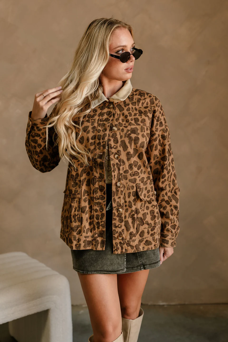 Haisley Cheetah & Beige Denim Barn Jacket