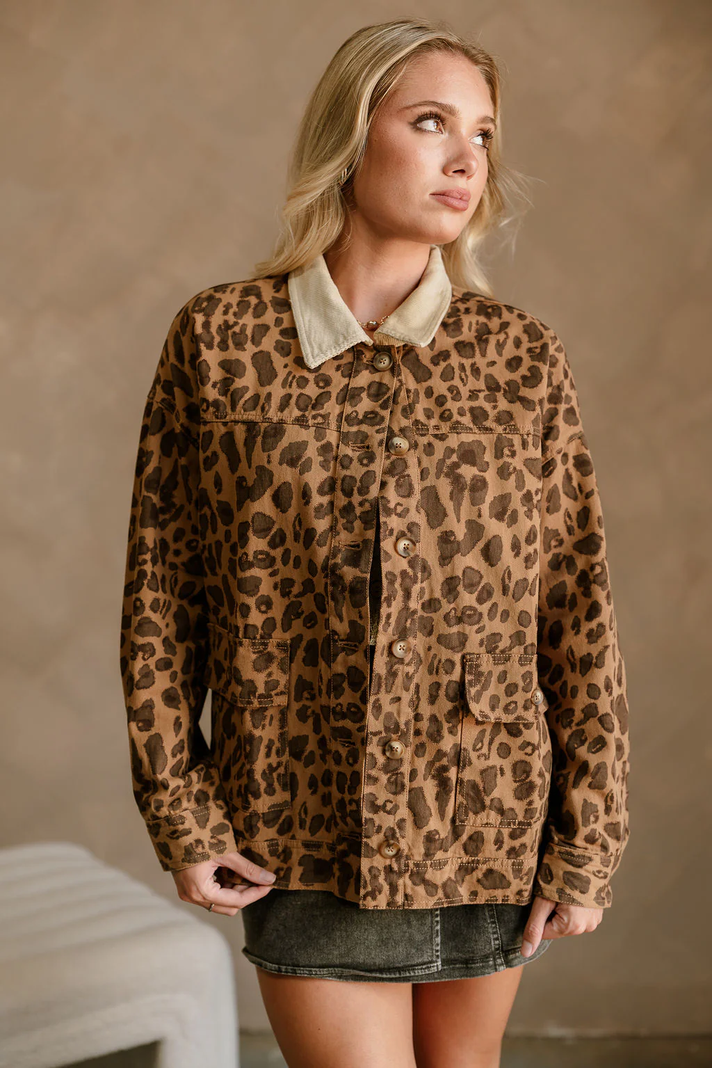 Haisley Cheetah & Beige Denim Barn Jacket - Image 6
