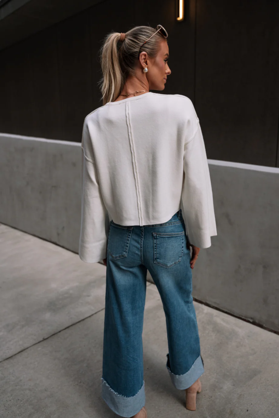 Haisley White Long Flare Sleeve Sweater - Image 4