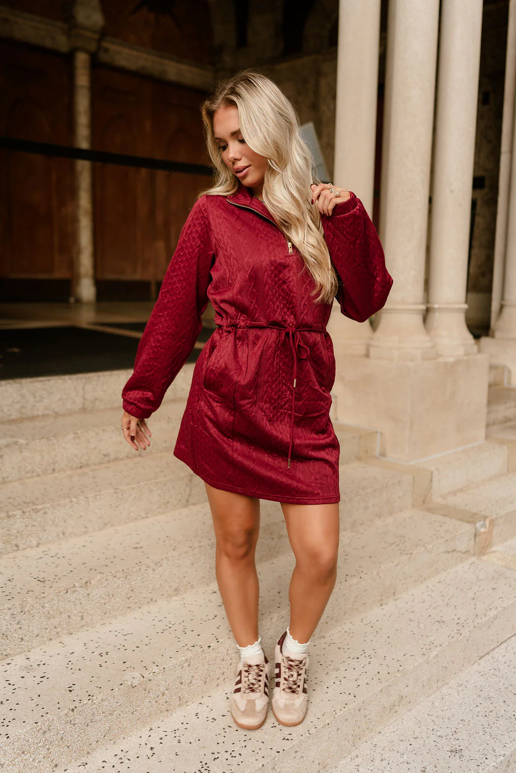 Halley Burgundy Quarter-Zip Mini Dress - Image 3