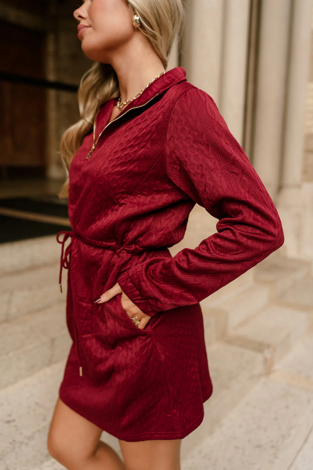 Halley Burgundy Quarter-Zip Mini Dress - Image 4