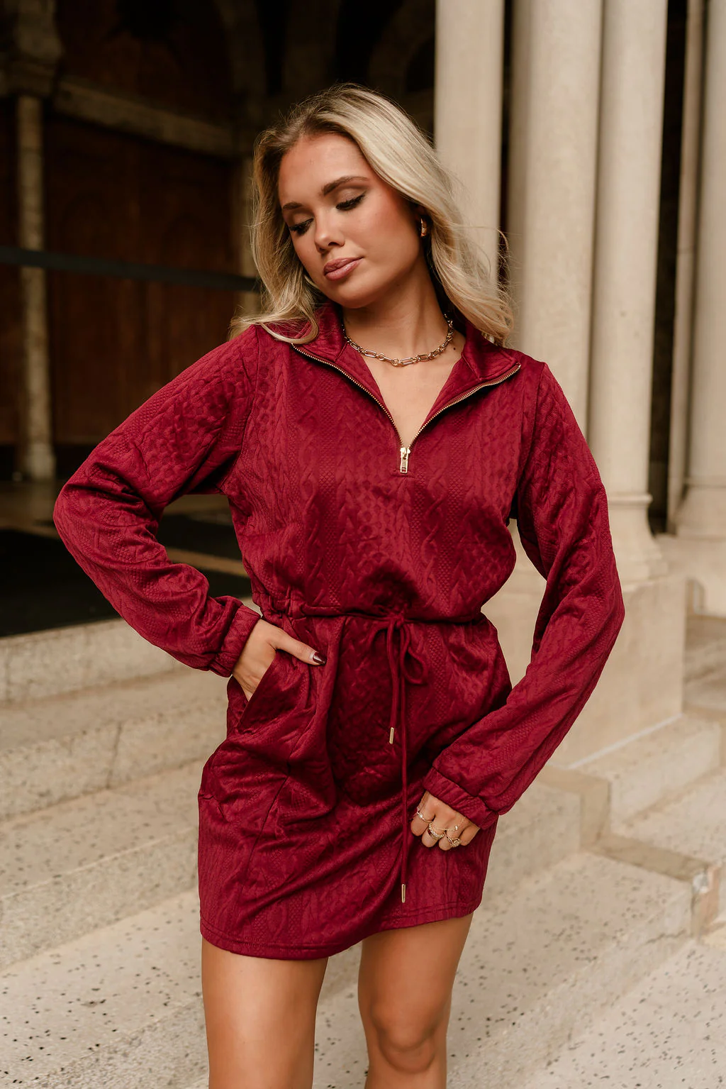 Halley Burgundy Quarter-Zip Mini Dress - Image 6