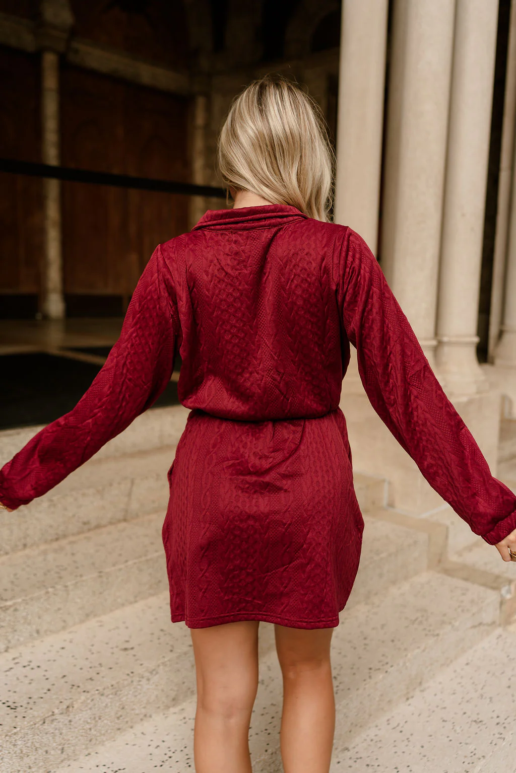 Halley Burgundy Quarter-Zip Mini Dress - Image 7