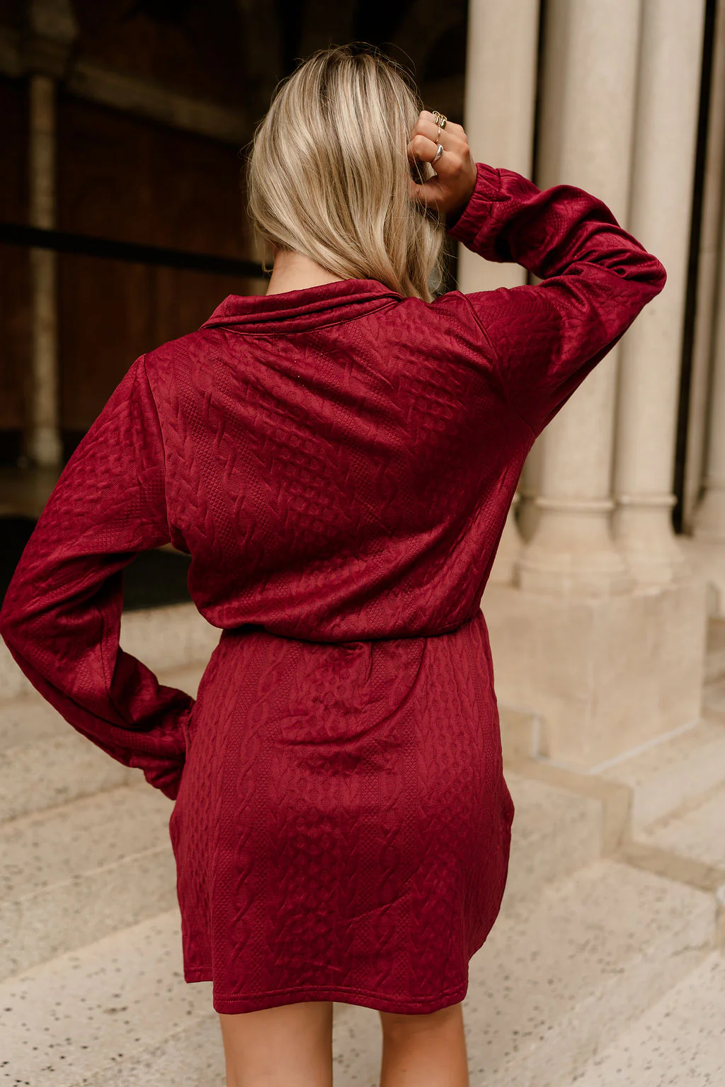 Halley Burgundy Quarter-Zip Mini Dress - Image 8