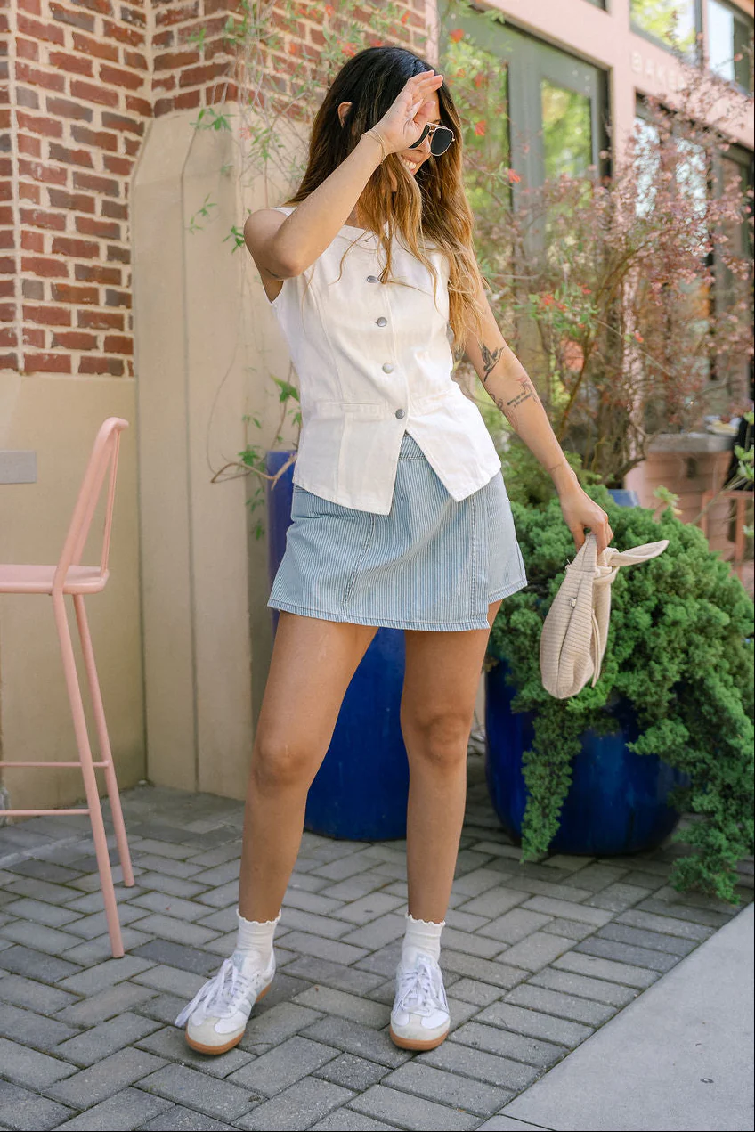 Hallie Blue & White Striped Denim Skort - Image 7