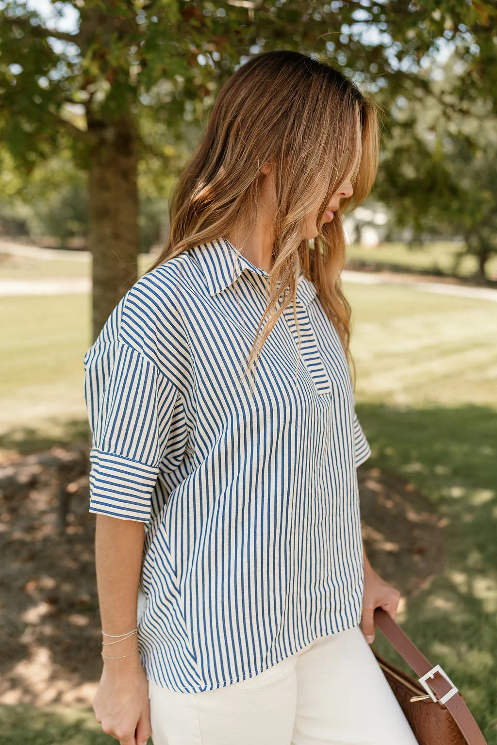 Hallie Navy & White Striped Top - Image 3
