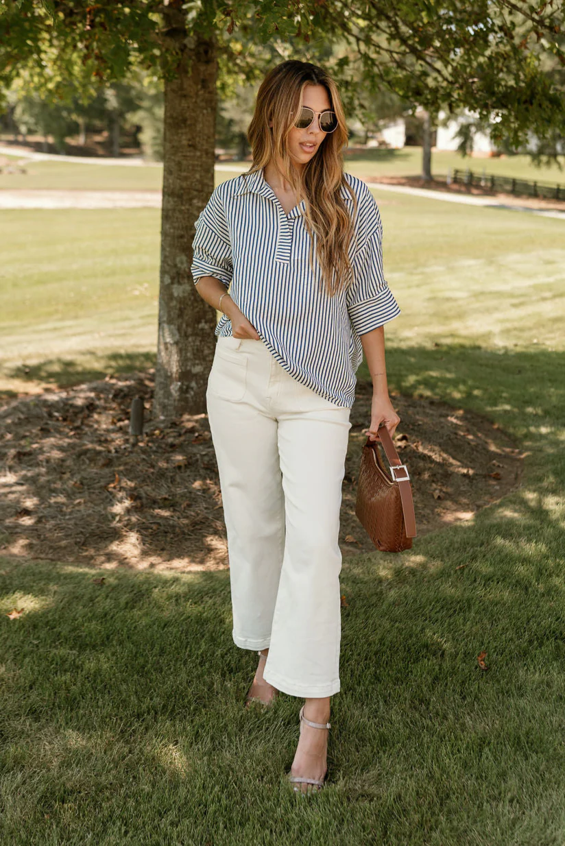 Hallie Navy & White Striped Top - Image 4