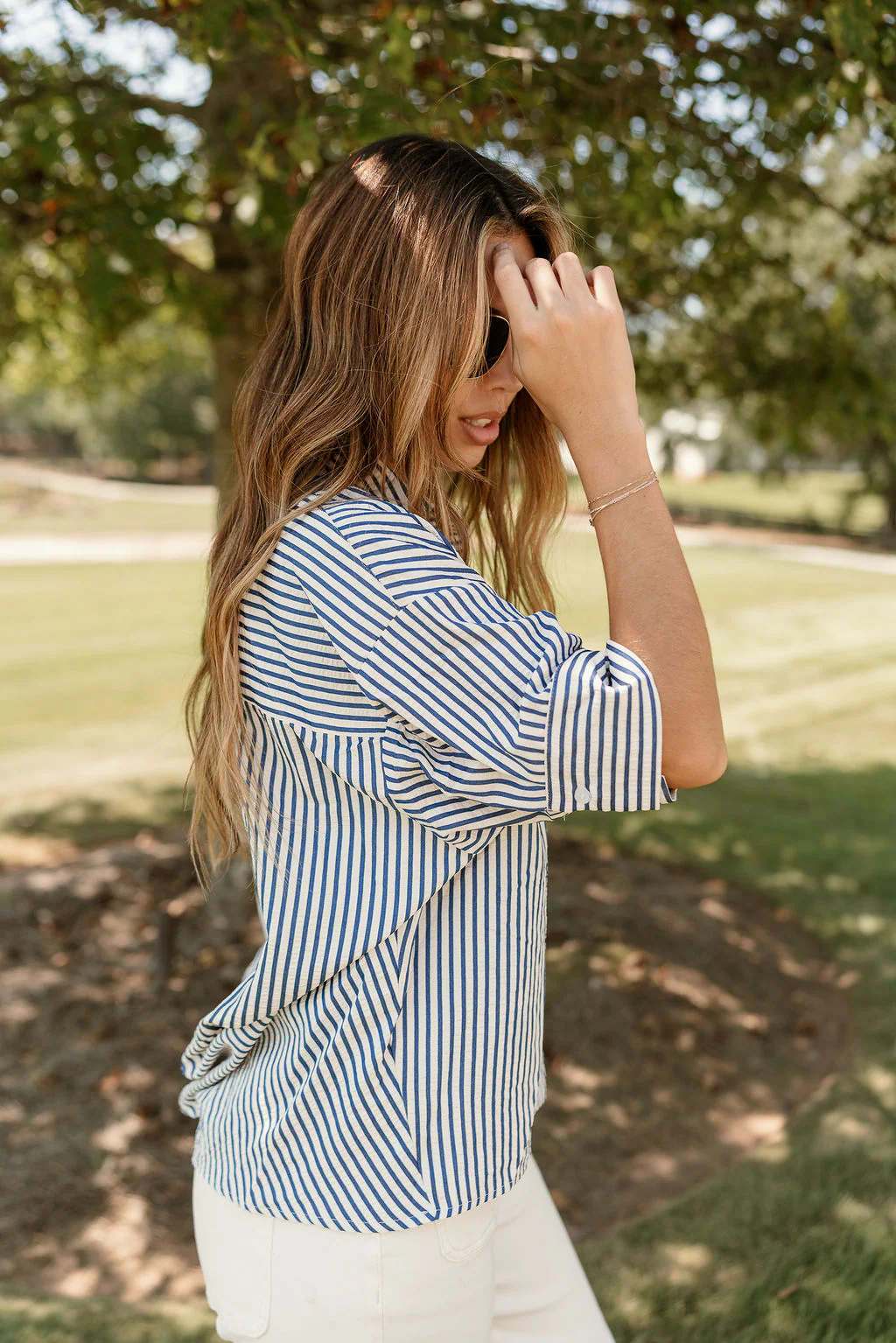 Hallie Navy & White Striped Top - Image 5