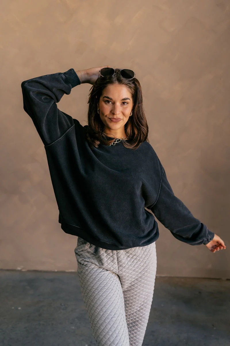 Hannah Black Crew Neck Sweatshirt - Image 2