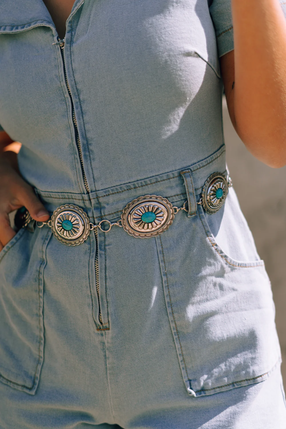 Hannah Silver & Turquoise Medallion Chain Belt - Image 3