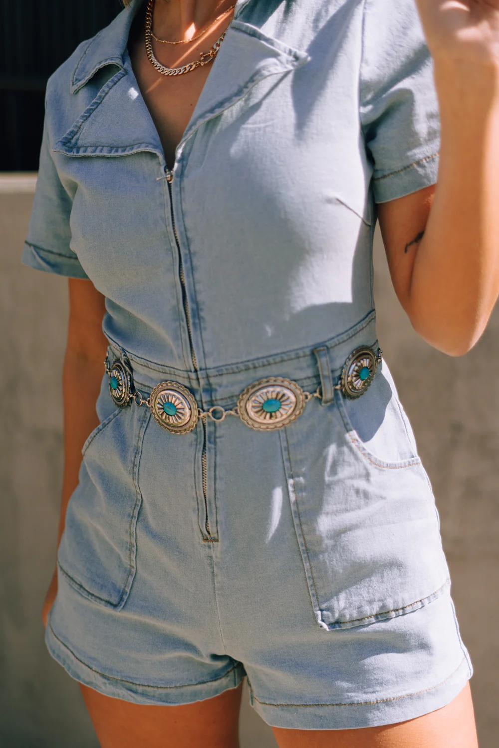 Hannah Silver & Turquoise Medallion Chain Belt - Image 4