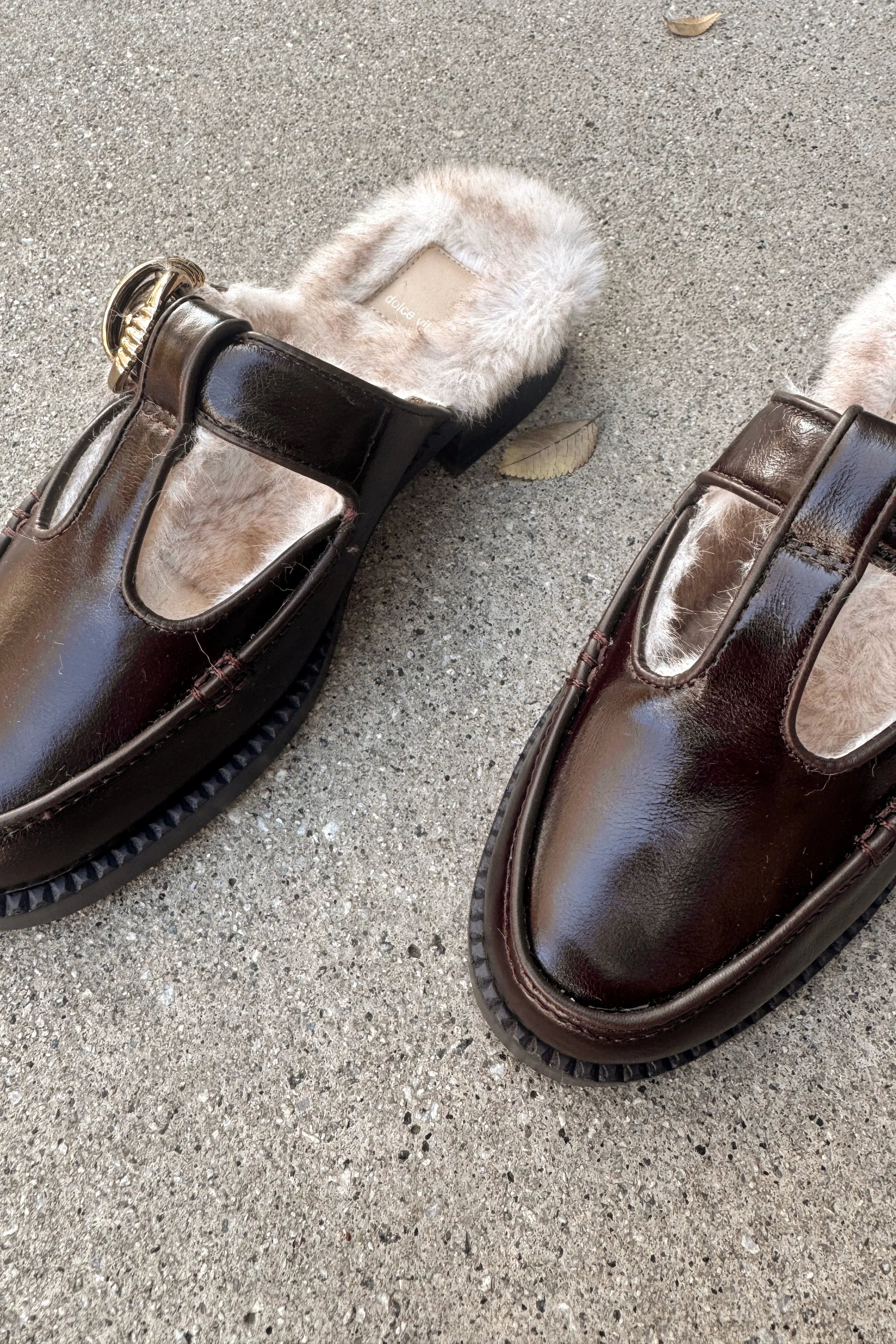 Harlah Chocolate Leather Plush Flats - Image 6