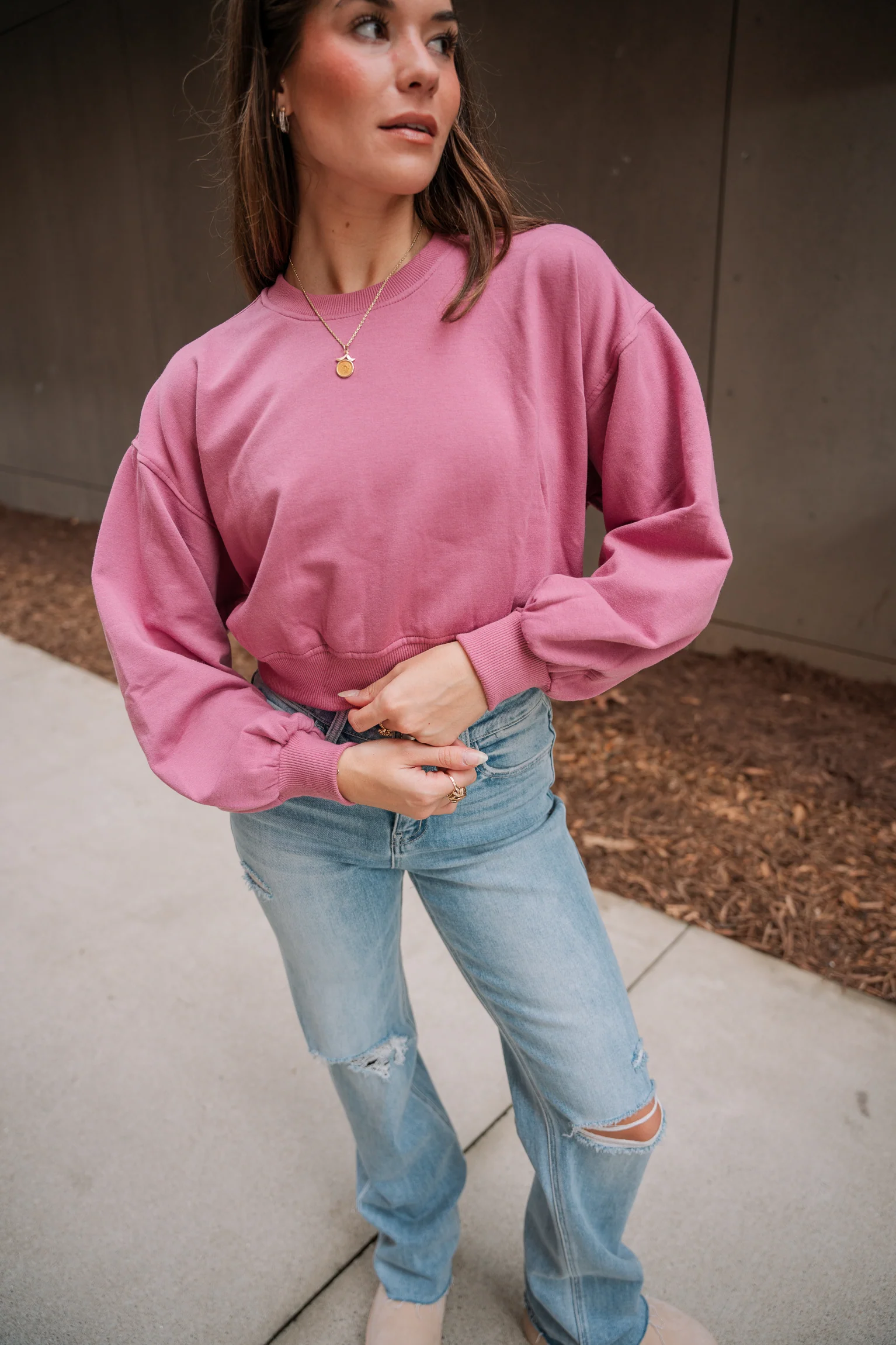 Harley Ash Rose Cropped Long Sleeve Sweatshirt - Image 6