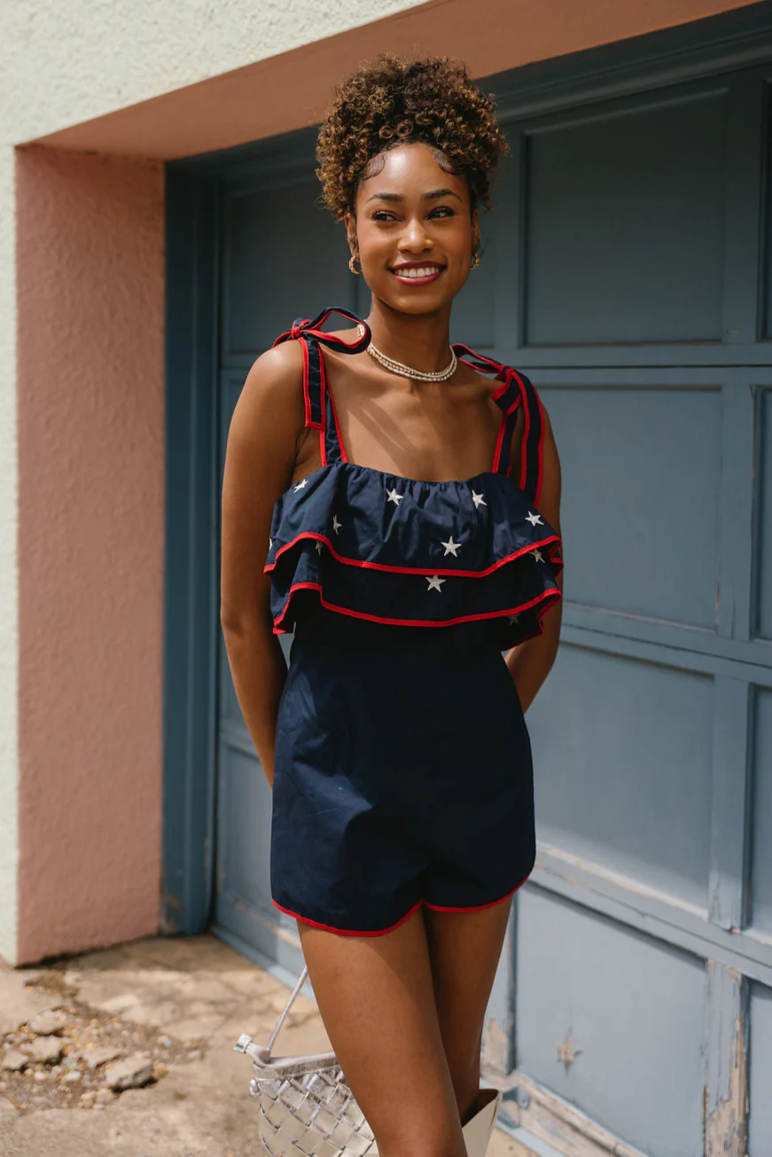Harley Navy & Red Star Ruffle Romper - Image 2