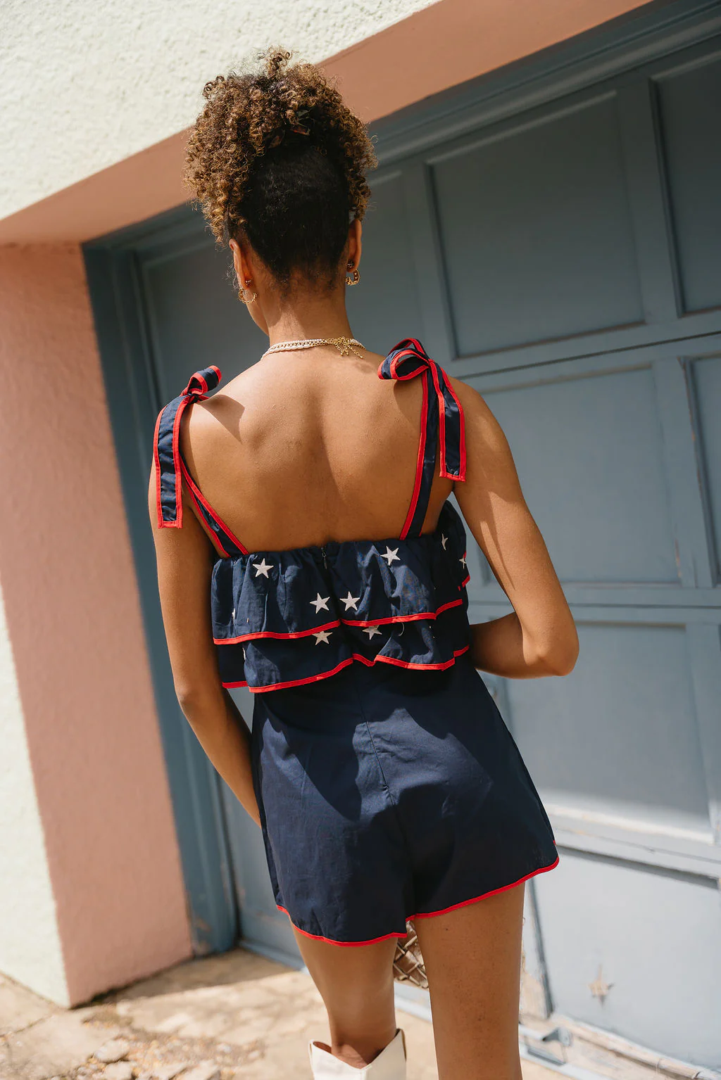 Harley Navy & Red Star Ruffle Romper - Image 4