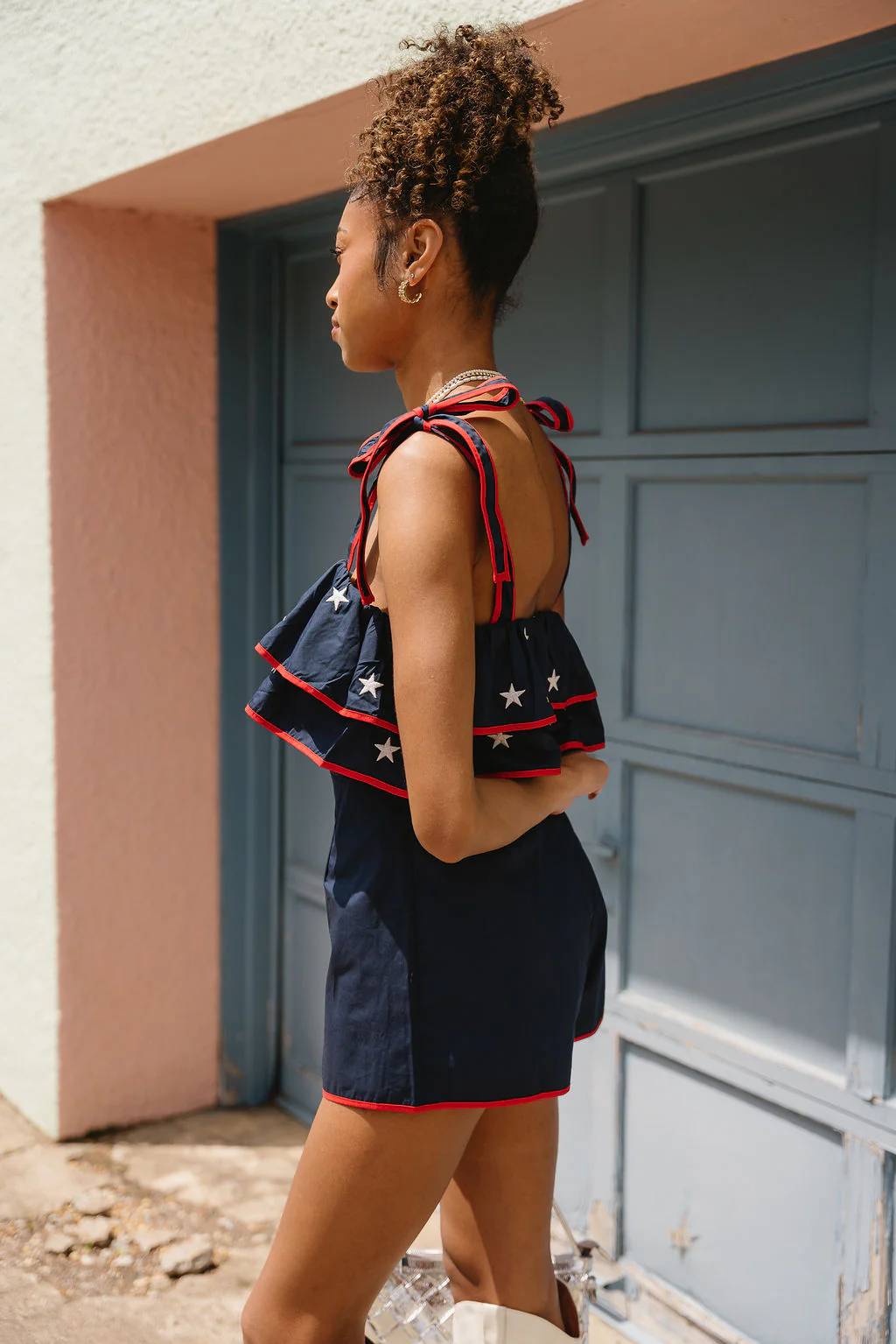 Harley Navy & Red Star Ruffle Romper - Image 5