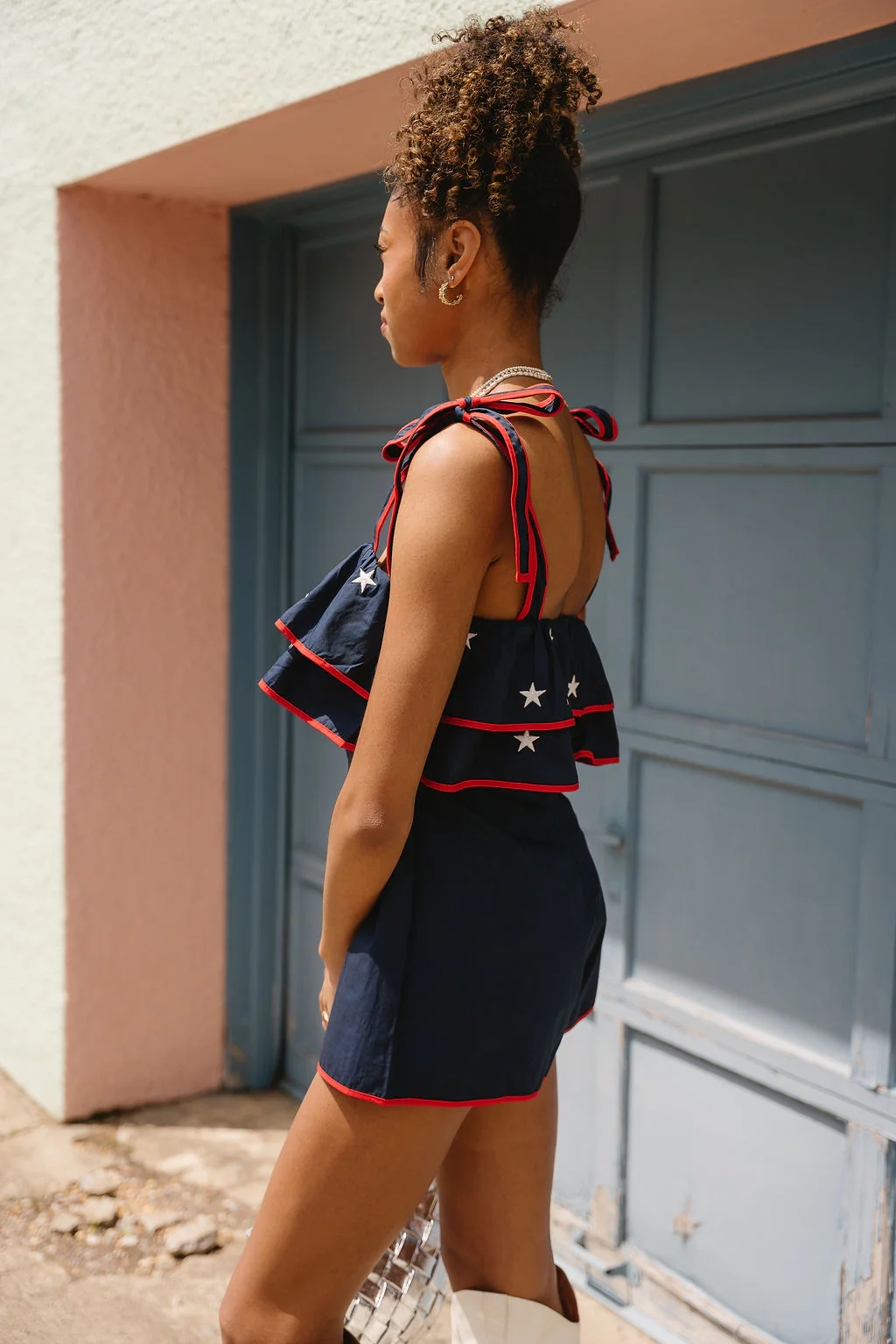 Harley Navy & Red Star Ruffle Romper - Image 6