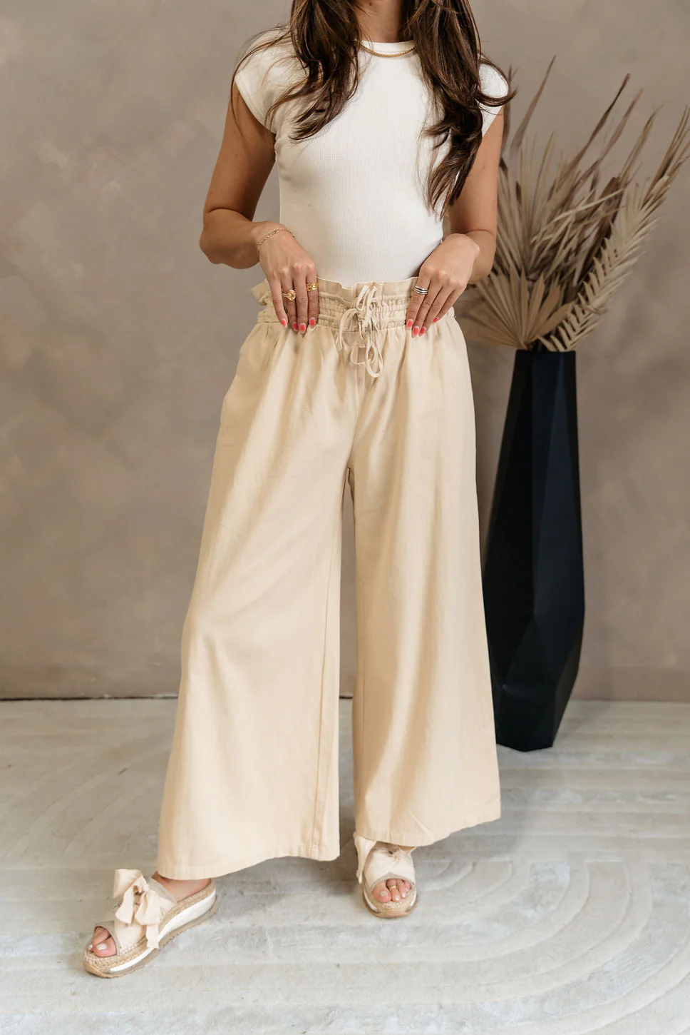 Harlow Beige Paper Bag Waist Pants