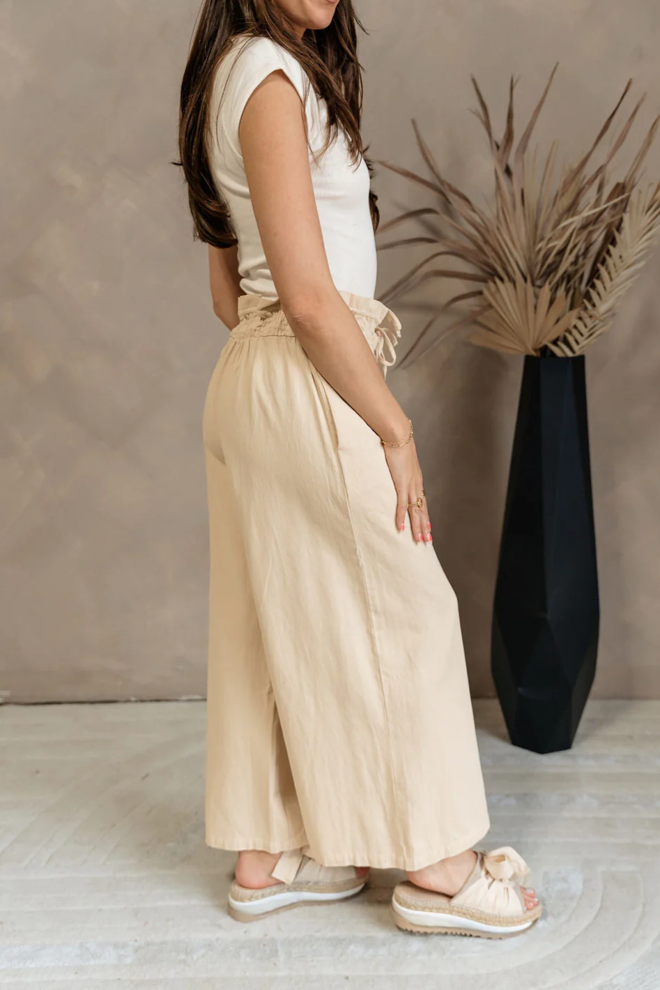 Harlow Beige Paper Bag Waist Pants - Image 2
