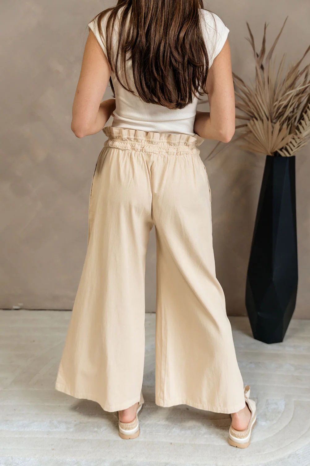 Harlow Beige Paper Bag Waist Pants - Image 3