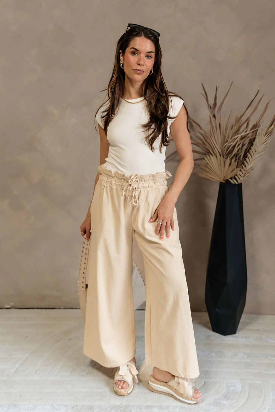 Harlow Beige Paper Bag Waist Pants - Image 4