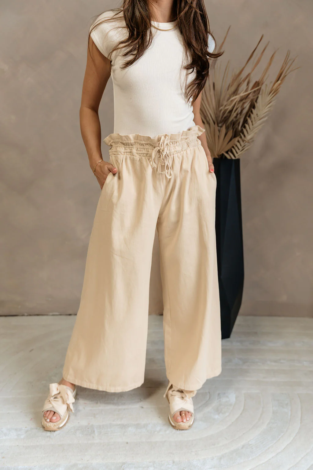 Harlow Beige Paper Bag Waist Pants - Image 5