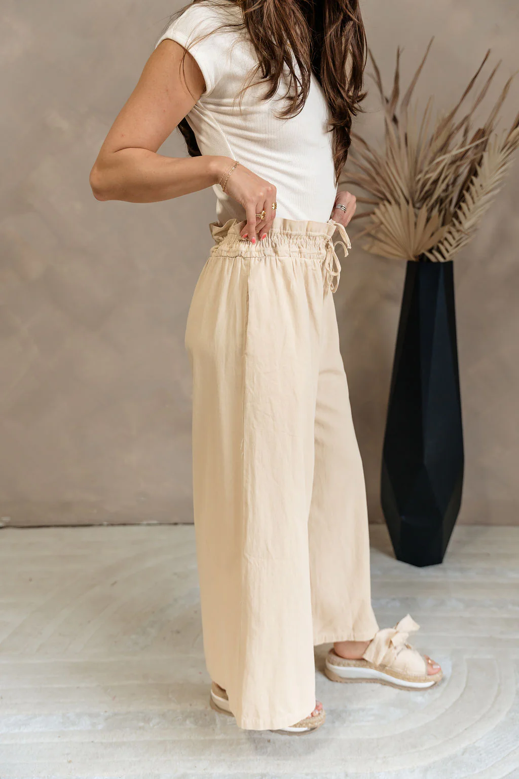 Harlow Beige Paper Bag Waist Pants - Image 7