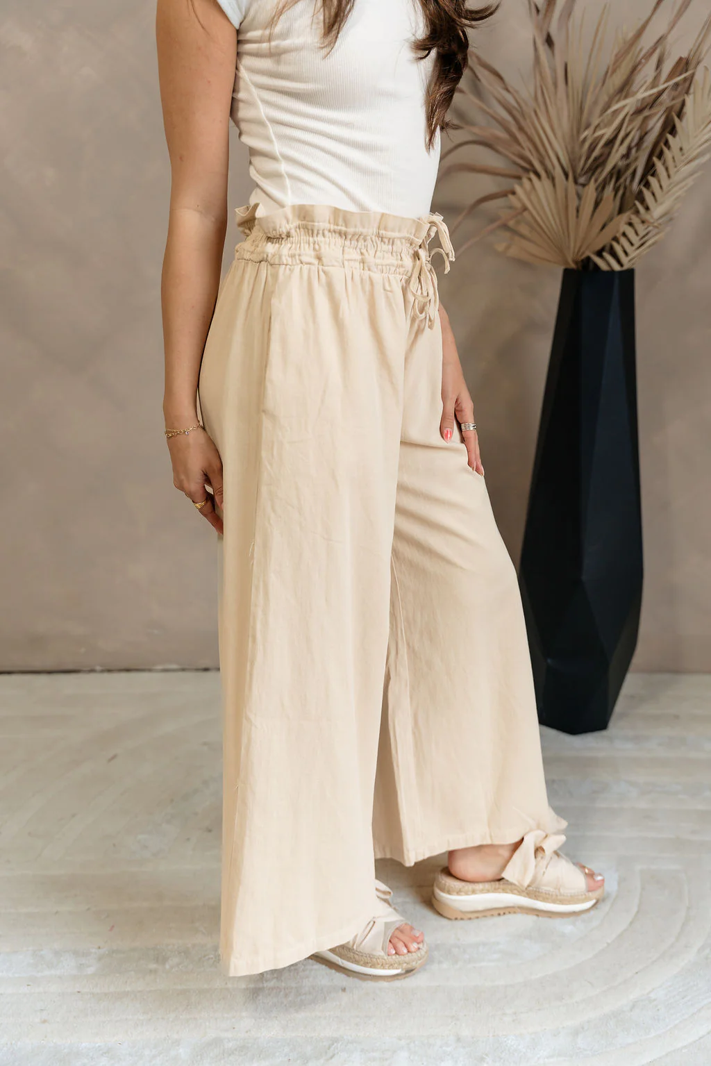Harlow Beige Paper Bag Waist Pants - Image 8