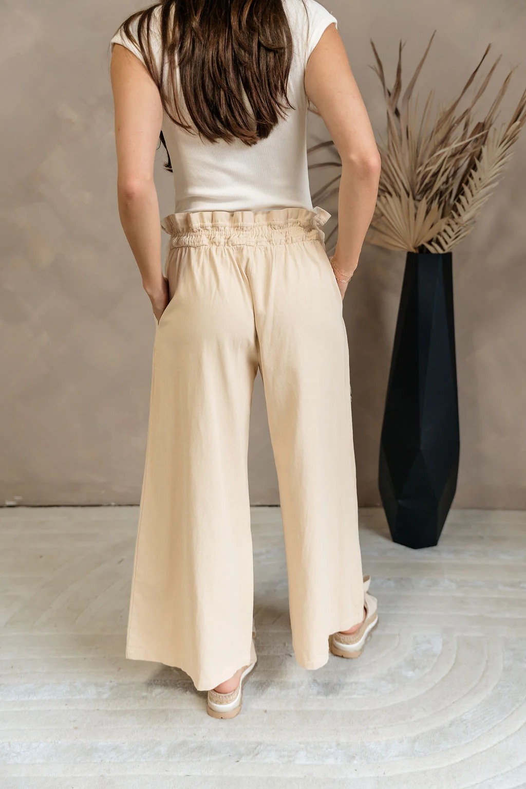 Harlow Beige Paper Bag Waist Pants - Image 9