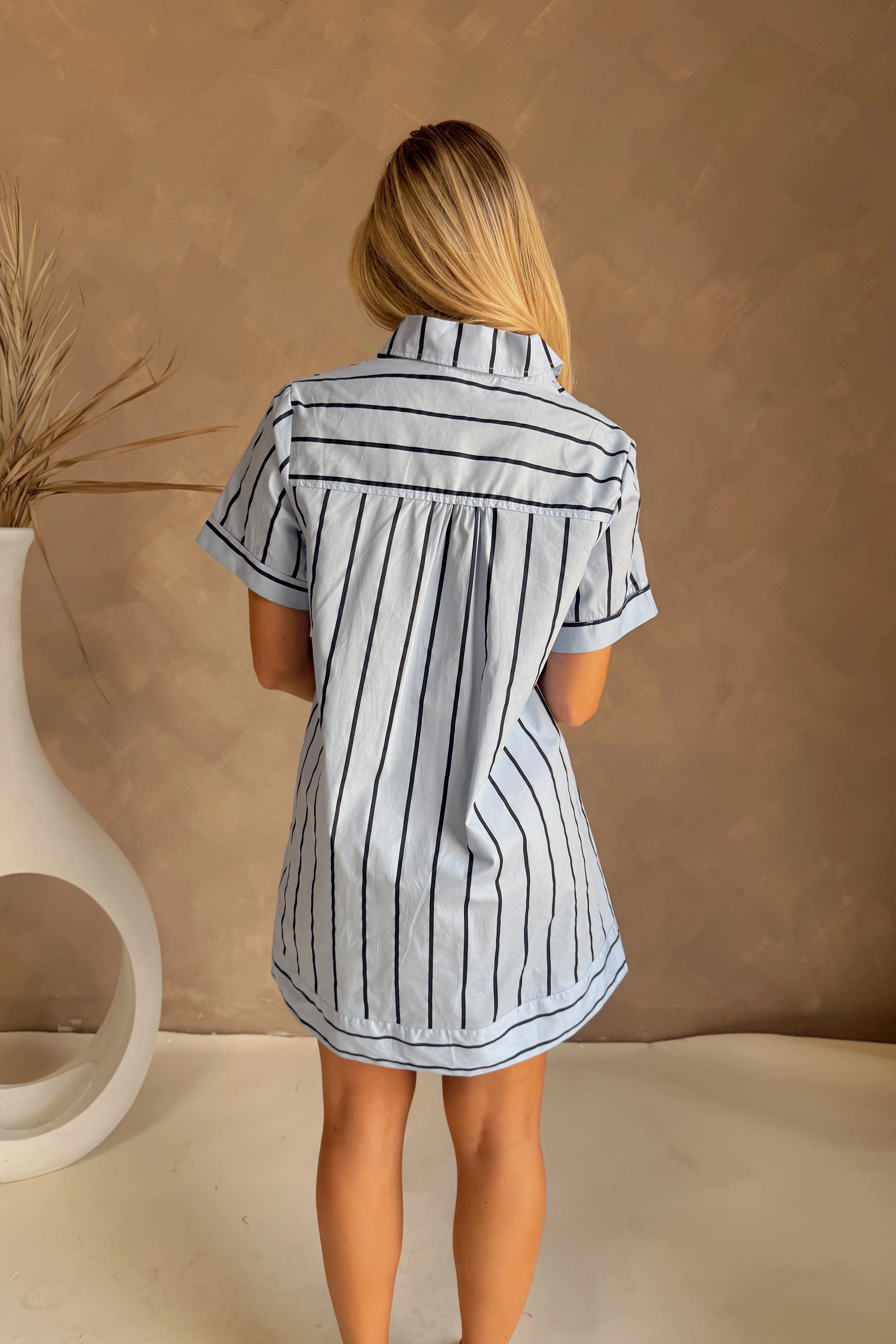 Harlow Blue Striped Short Sleeve Mini Dress - Image 4
