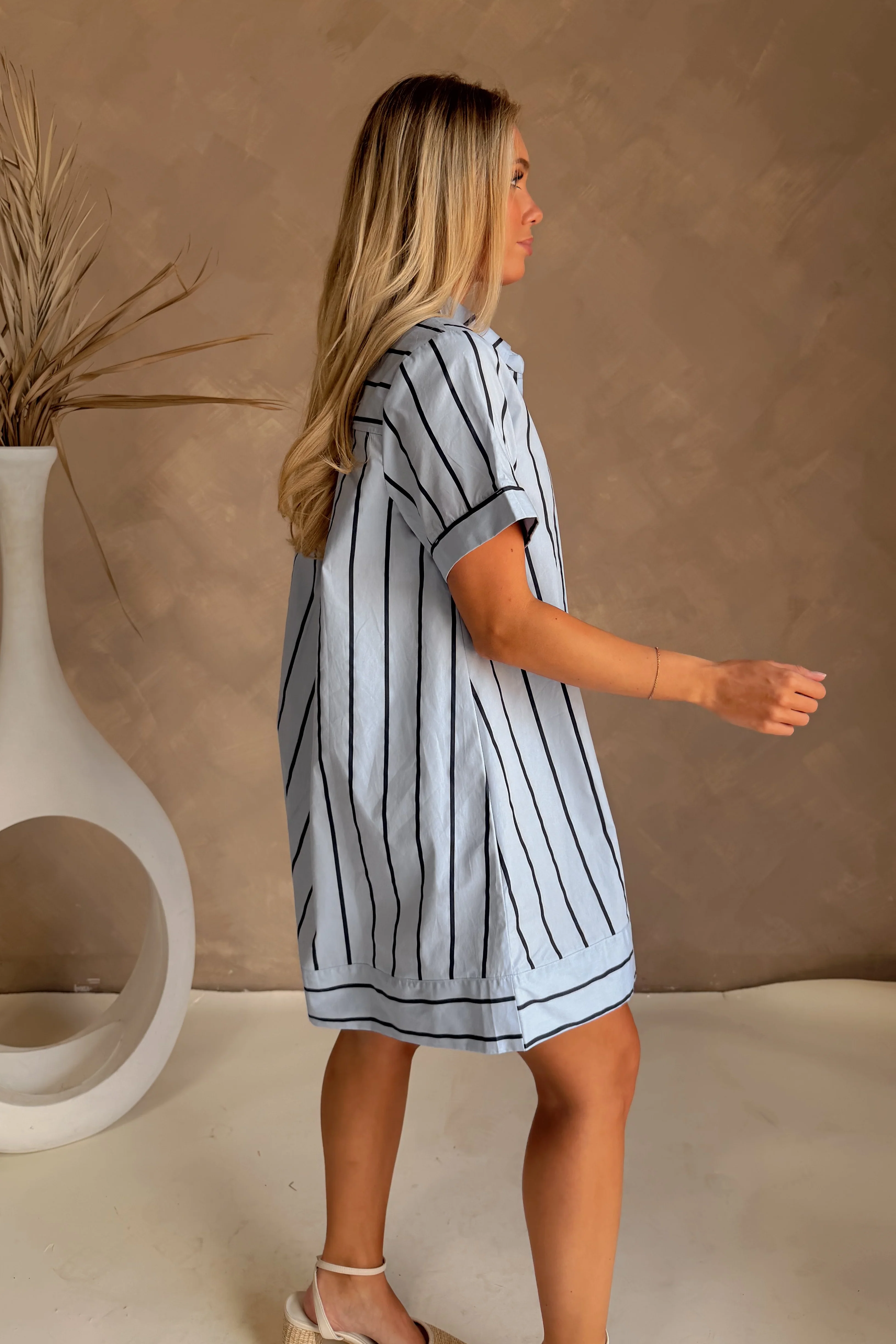 Harlow Blue Striped Short Sleeve Mini Dress - Image 6