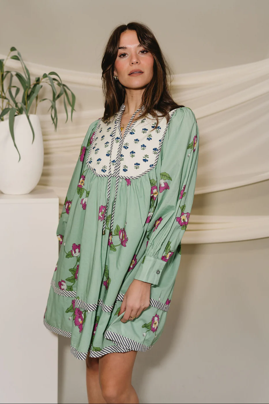Harlow Green Mixed Print Mini Dress - Image 2