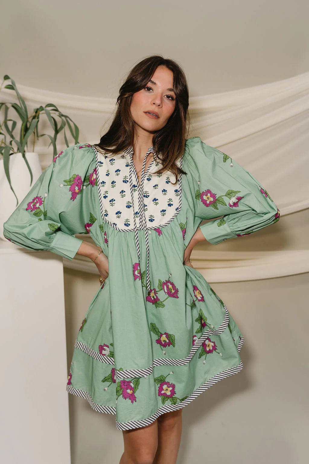 Harlow Green Mixed Print Mini Dress - Image 3