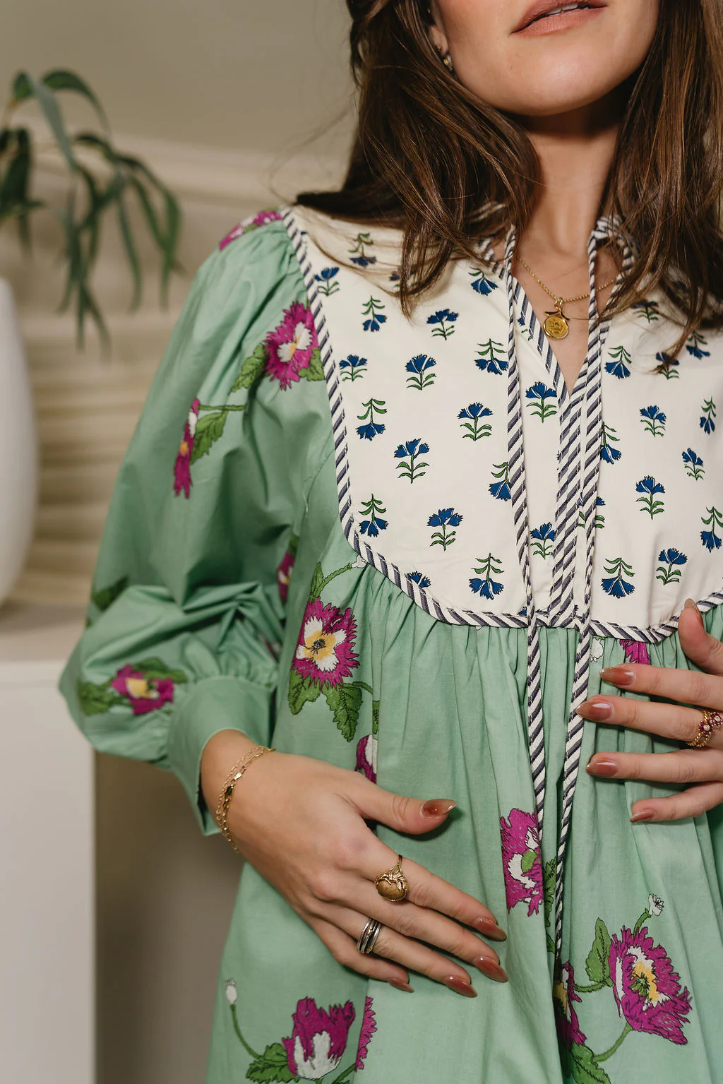 Harlow Green Mixed Print Mini Dress - Image 4