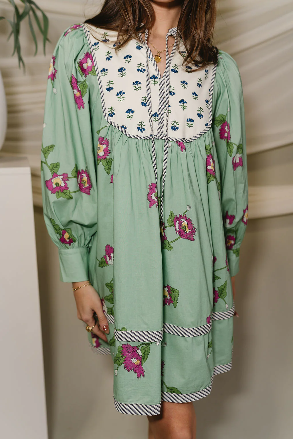 Harlow Green Mixed Print Mini Dress - Image 5