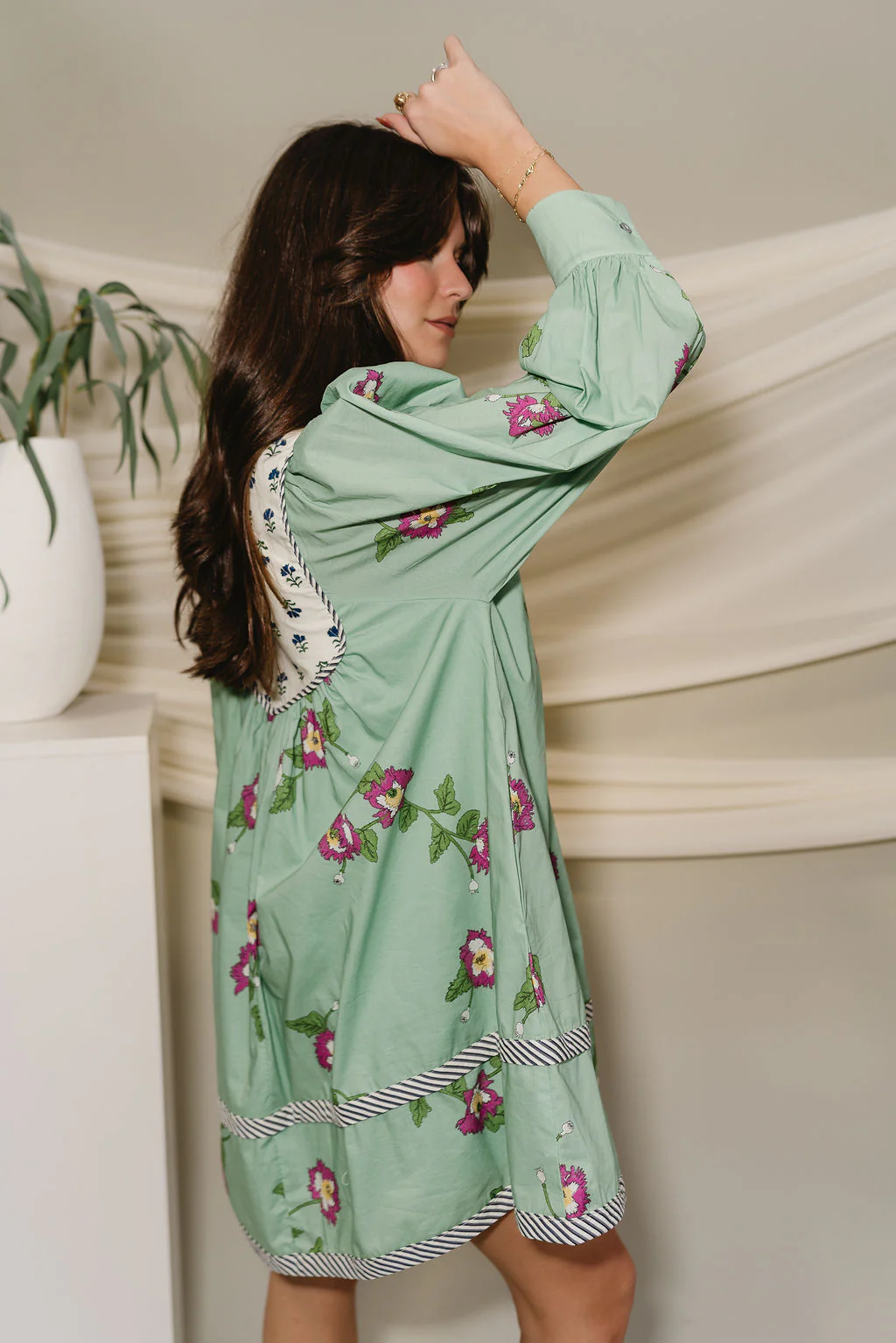 Harlow Green Mixed Print Mini Dress - Image 6