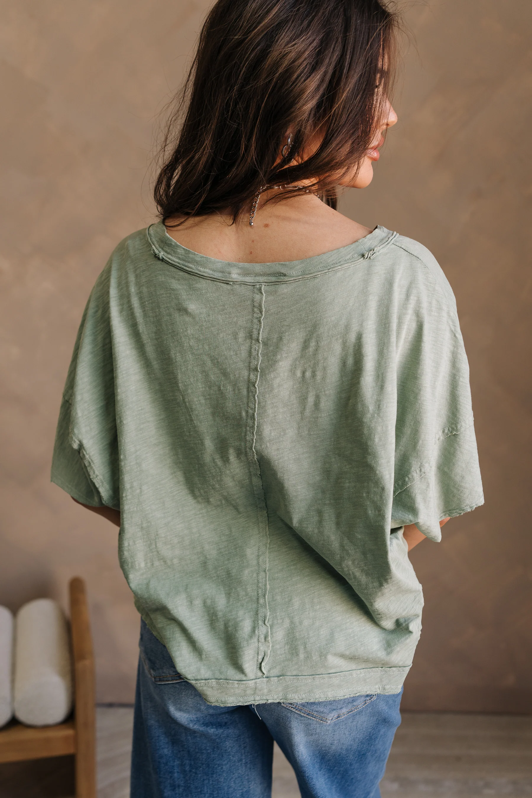 Harlow Sage Green V-Neckline Short Sleeve Top - Image 10