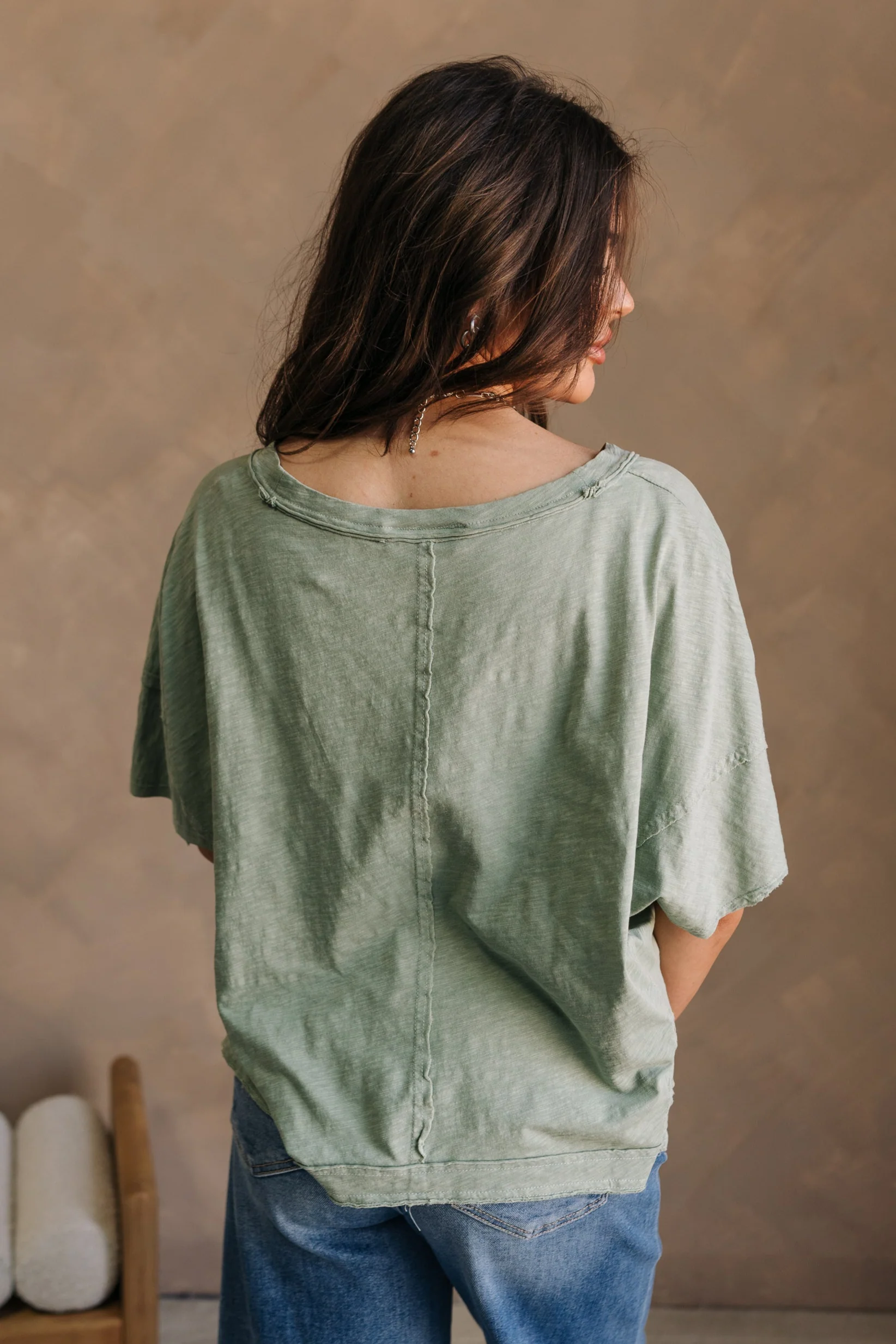 Harlow Sage Green V-Neckline Short Sleeve Top - Image 4