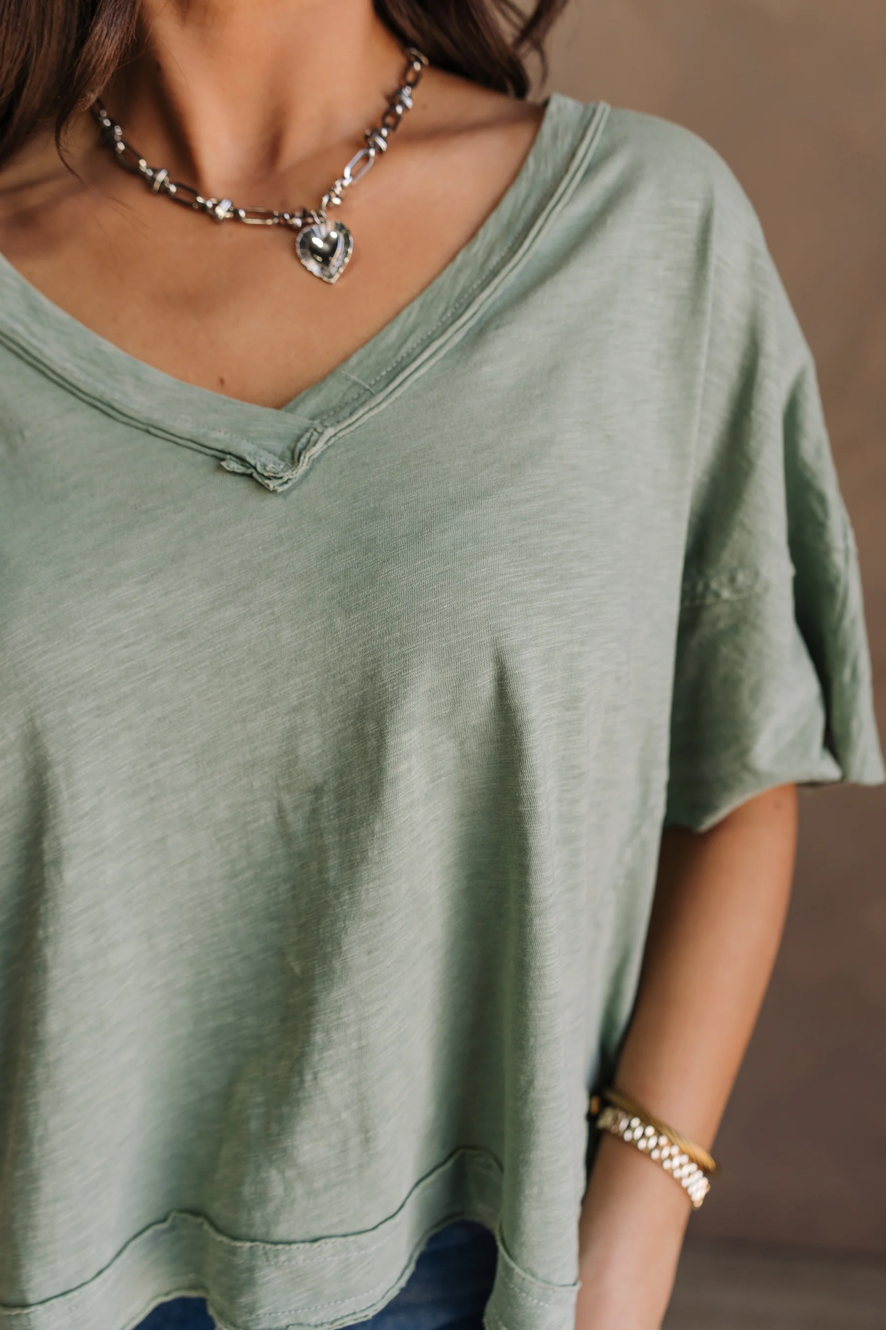 Harlow Sage Green V-Neckline Short Sleeve Top - Image 6