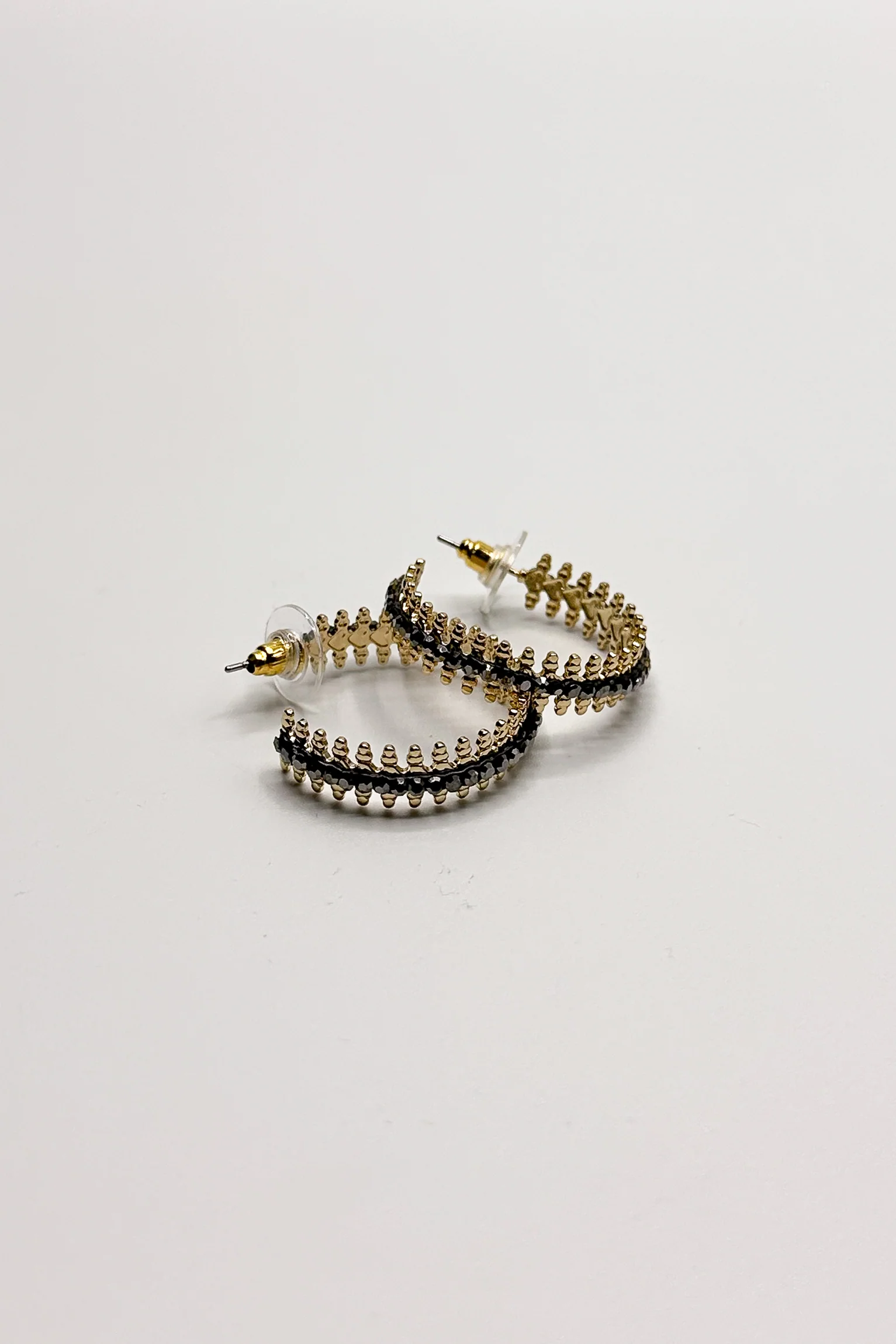 Harmony Gold & Charcoal Beaded Hoop Earring