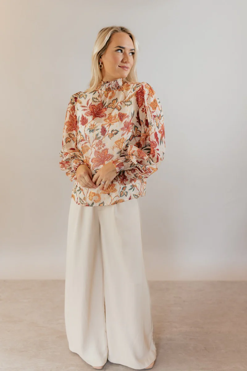 Harmony Sheer Cream Floral Long Sleeve Top