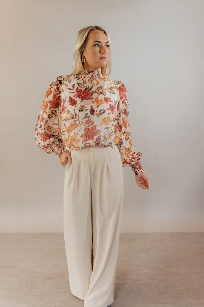Harmony Sheer Cream Floral Long Sleeve Top - Image 3