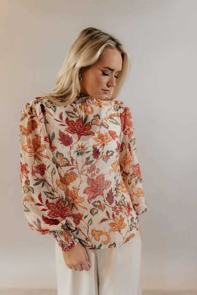 Harmony Sheer Cream Floral Long Sleeve Top - Image 4