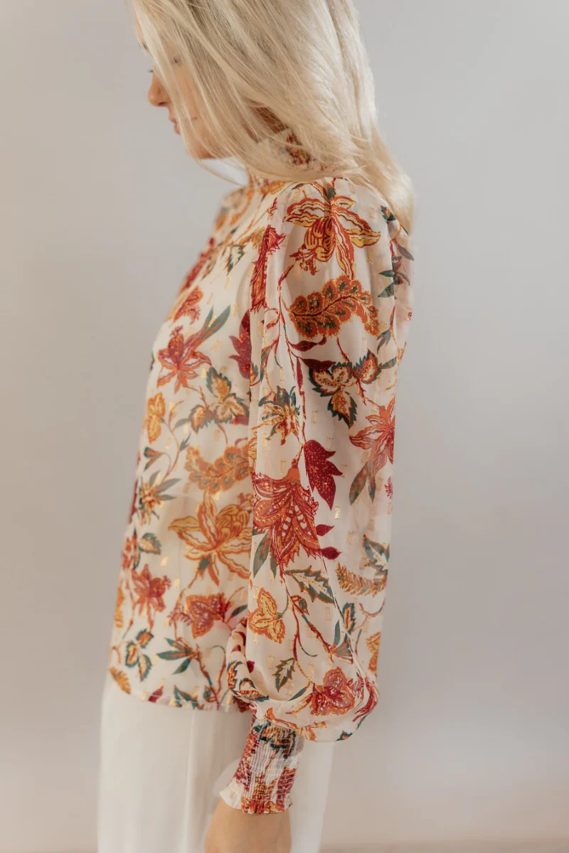 Harmony Sheer Cream Floral Long Sleeve Top - Image 5