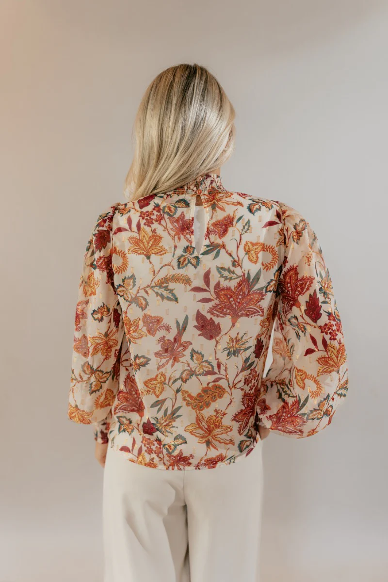 Harmony Sheer Cream Floral Long Sleeve Top - Image 6