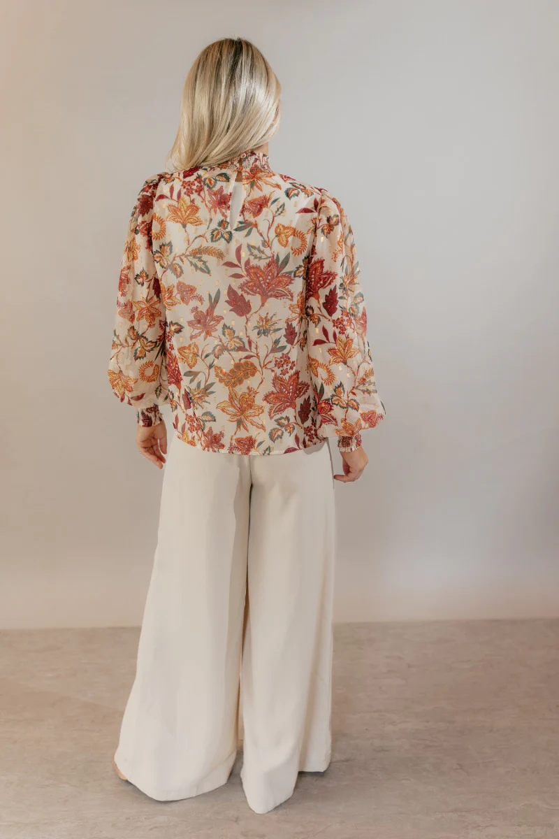 Harmony Sheer Cream Floral Long Sleeve Top - Image 7