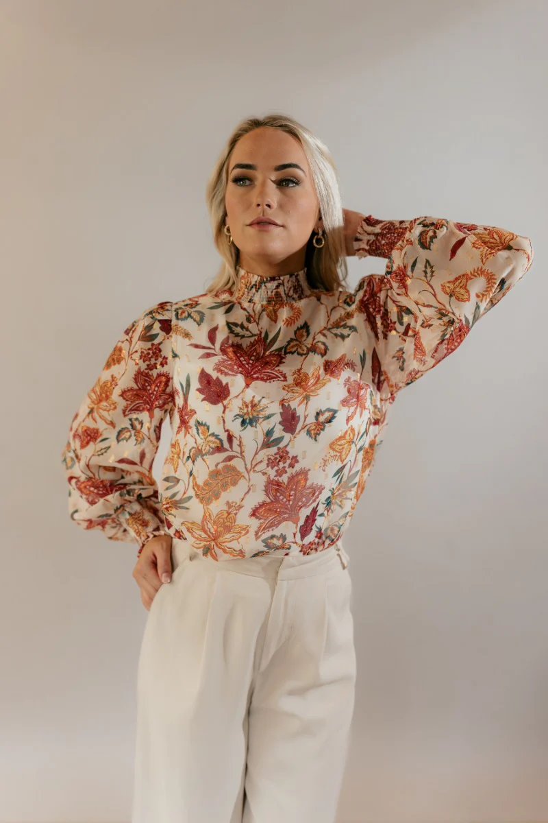 Harmony Sheer Cream Floral Long Sleeve Top - Image 8