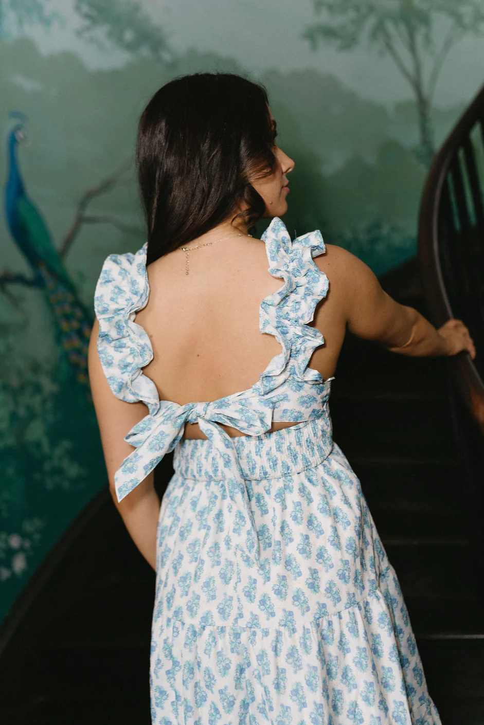 Harper Blue & White Floral Midi Dress - Image 6