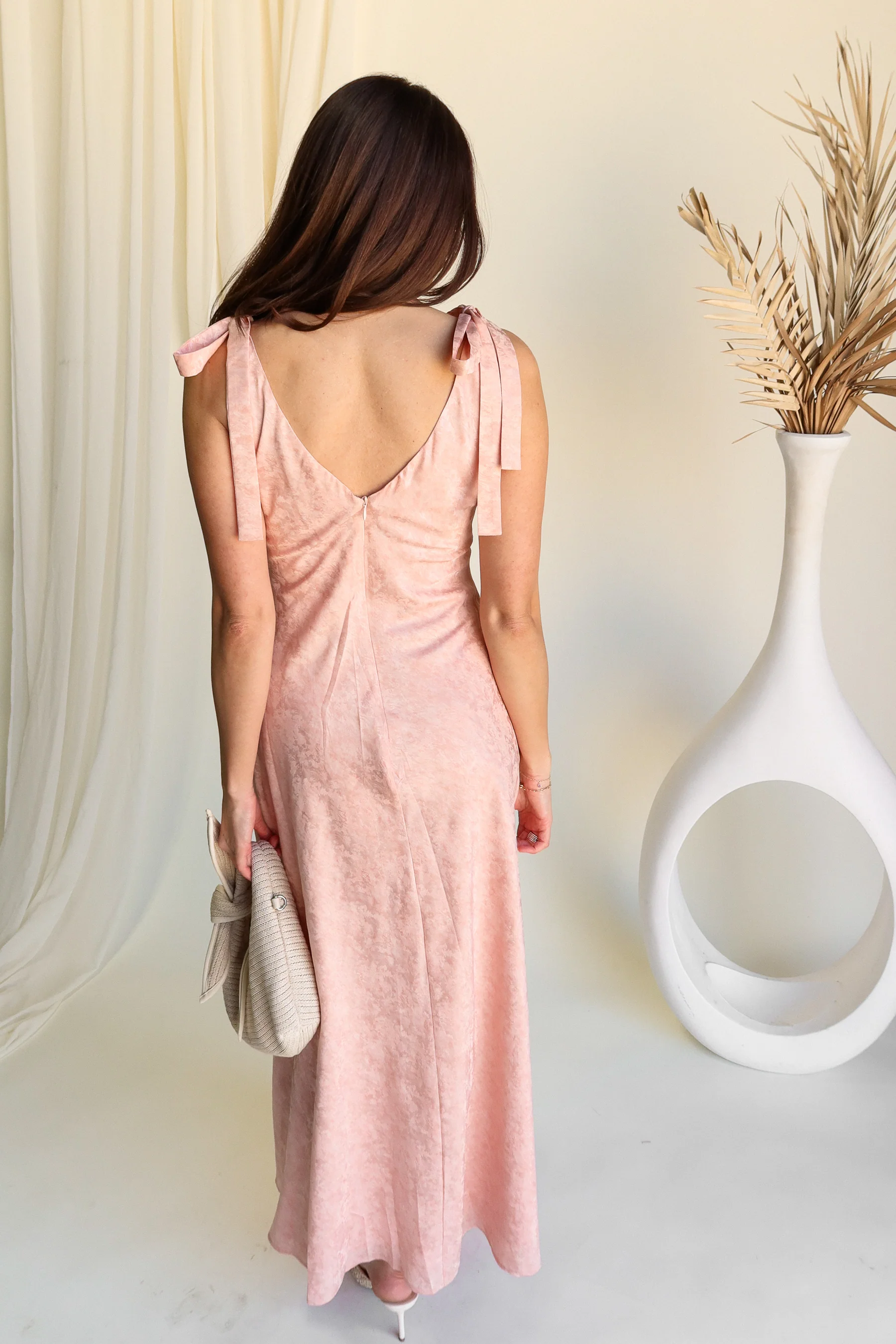 Harper Pink Floral Satin Midi Dress - Image 10